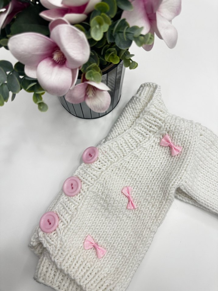 Beyaz Kız Çocuk örgü hırka - Görsel 4