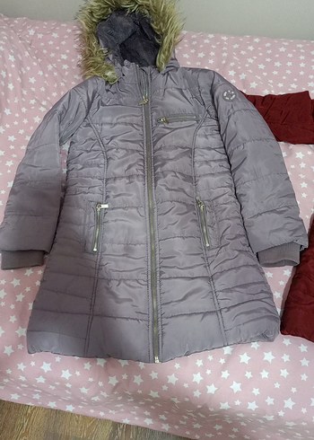 Kürklü Kapüşonlu Kız Çocuk Gri Mont