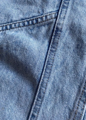 l Beden Kadın Mavi Düğmeli Denim Pantolon