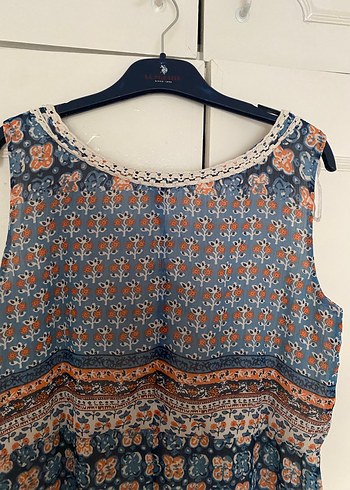 Bohem Desenli Uzun Kolsuz Elbise - Görsel 9