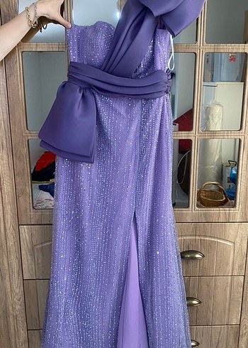 Mor Drapeli Uzun Abiye Elbise - Görsel 2