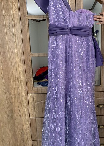 Mor Drapeli Uzun Abiye Elbise - Görsel 3
