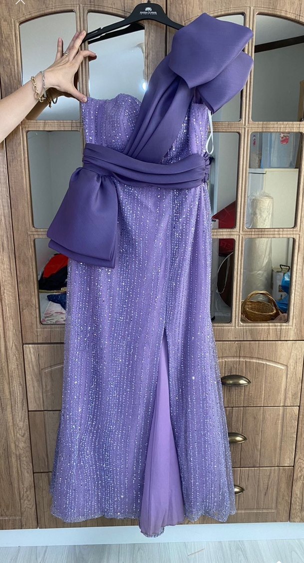 Mor Drapeli Uzun Abiye Elbise - Görsel 2