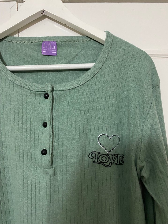 Yeşil Uzun Kollu Pijama Takımı - Görsel 3