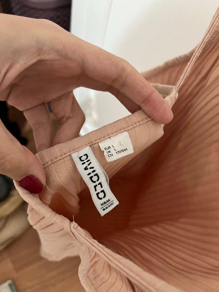 Pudra V Yaka Mini İnce Askılı Elbise - Görsel 3