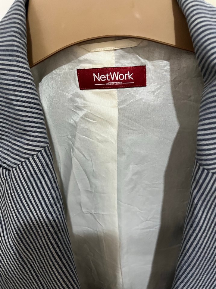 Çizgili mavi Kadın Blazer Ceket - Görsel 2