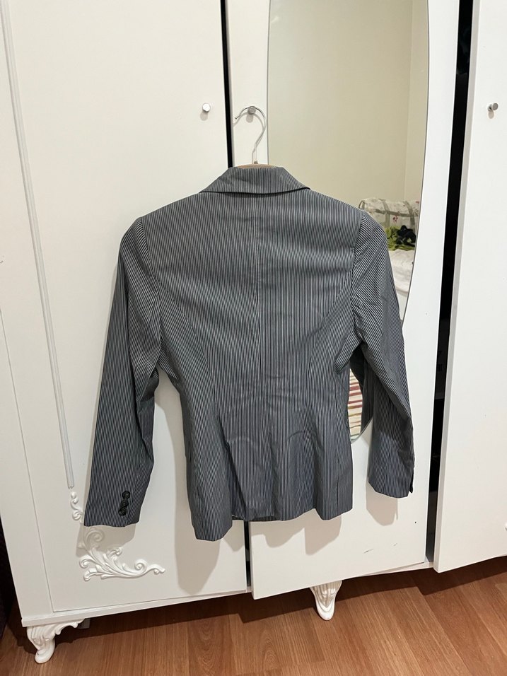 Çizgili mavi Kadın Blazer Ceket - Görsel 3