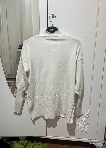 Beyaz Kadın Boğazlı Triko Kazak - Görsel 2