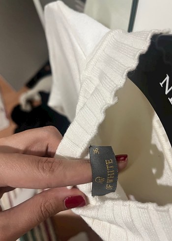 Beyaz Kadın Boğazlı Triko Kazak - Görsel 4