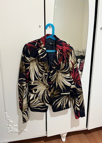 Çiçek Desenli Uzun Kadın Blazer Ceket - Görsel 3