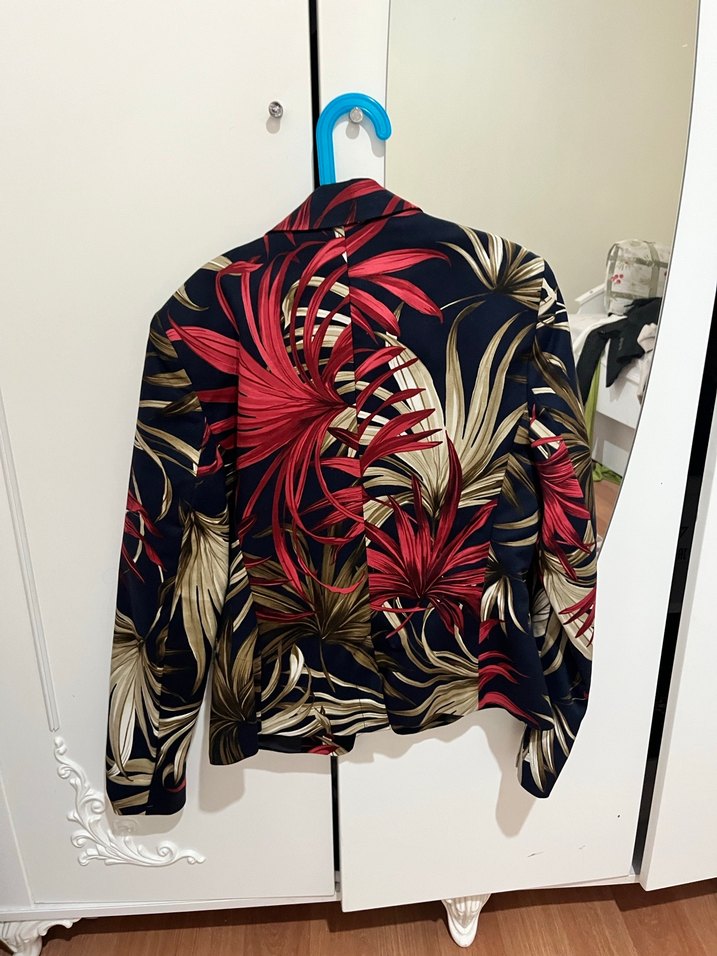 Çiçek Desenli Uzun Kadın Blazer Ceket - Görsel 5