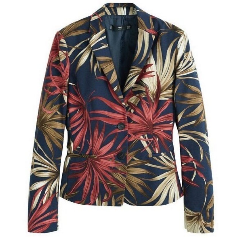 Çiçek Desenli Uzun Kadın Blazer Ceket - Görsel 2