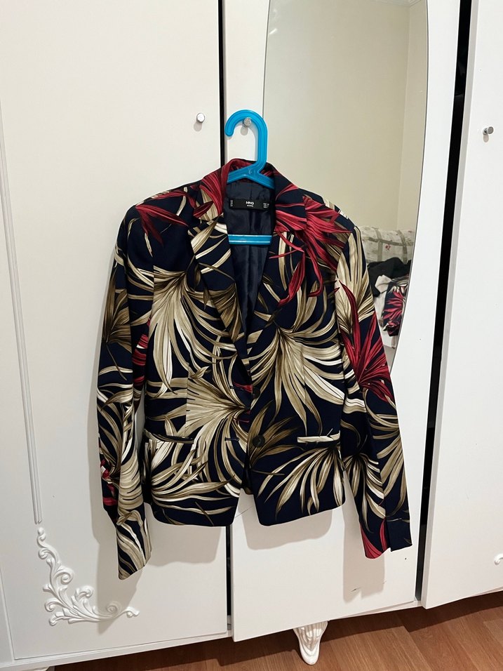 Çiçek Desenli Uzun Kadın Blazer Ceket - Görsel 3