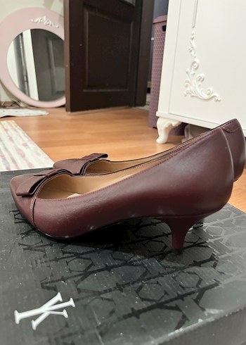 Bordo Deri Tokalı Kadın Stiletto - Görsel 2