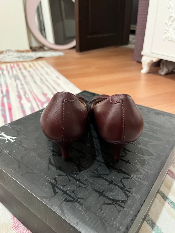 Bordo Deri Tokalı Kadın Stiletto - Görsel 3