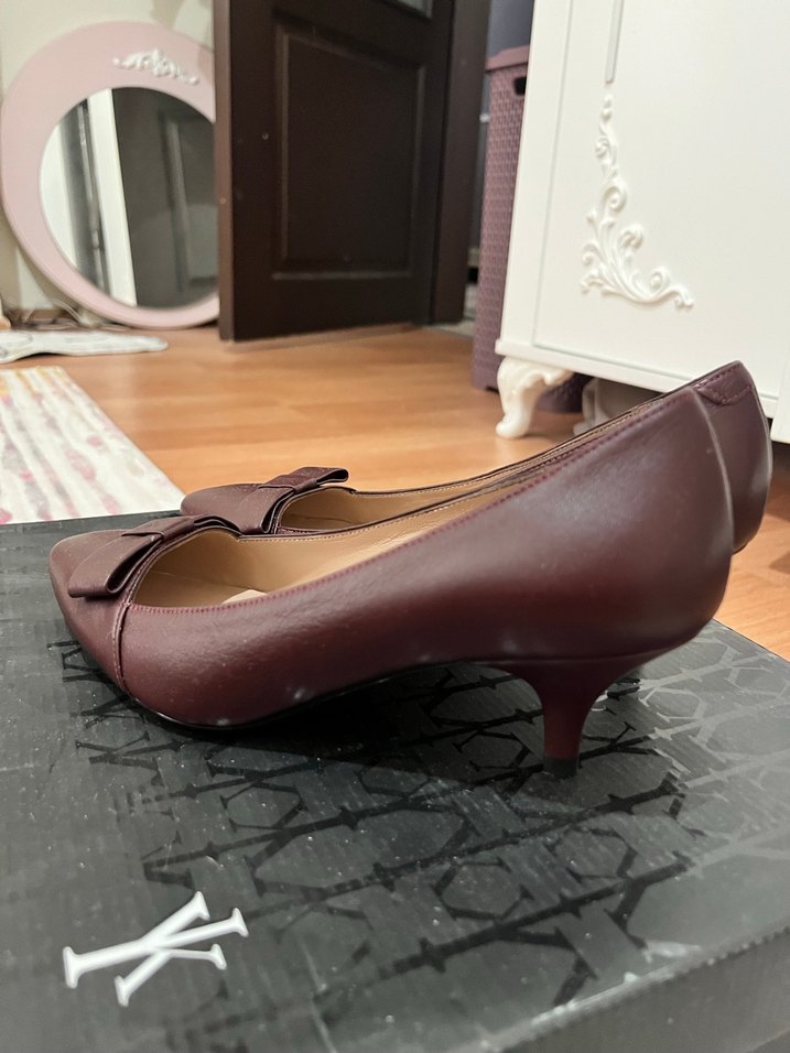 Bordo Deri Tokalı Kadın Stiletto - Görsel 2