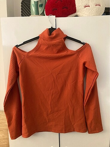 m Beden turuncu Renk Boğaz detaylı bluz