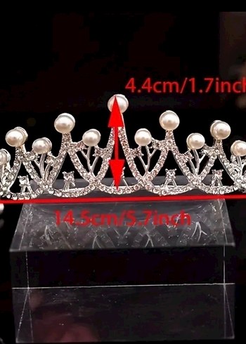 İnci İşlemeli Beyaz Gelin Tacı - Görsel 3