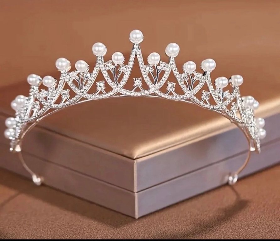 İnci İşlemeli Beyaz Gelin Tacı - Görsel 2