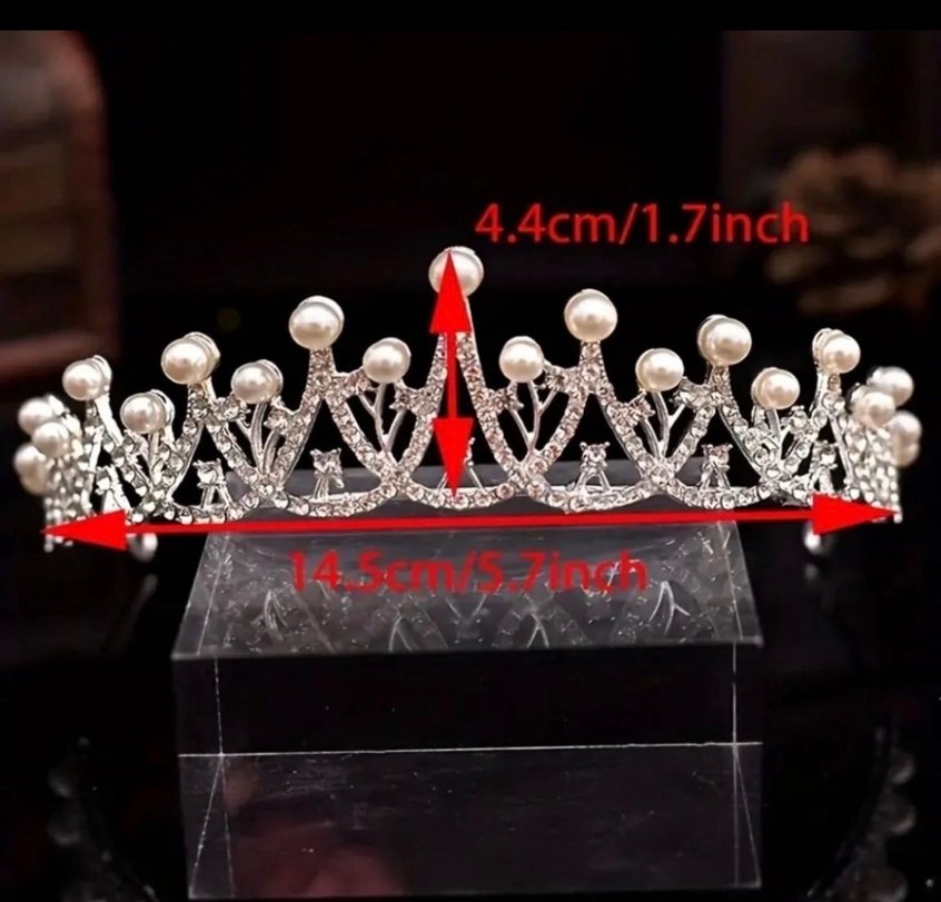 İnci İşlemeli Beyaz Gelin Tacı - Görsel 3