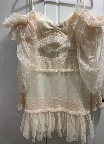 Tüllü uzun kollu kısa elbise Zeynep Tosun tasarım elbise - Görsel 7