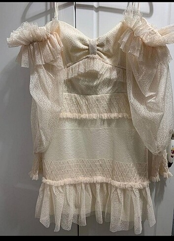 Tüllü uzun kollu kısa elbise Zeynep Tosun tasarım elbise - Görsel 10