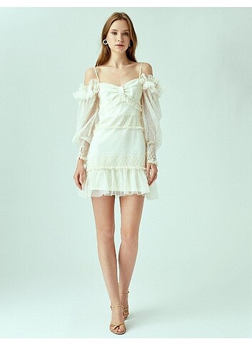 Tüllü uzun kollu kısa elbise Zeynep Tosun tasarım elbise - Görsel 11