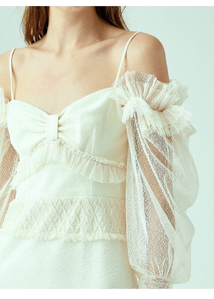 Tüllü uzun kollu kısa elbise Zeynep Tosun tasarım elbise - Görsel 3