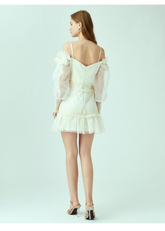 Tüllü uzun kollu kısa elbise Zeynep Tosun tasarım elbise - Görsel 5