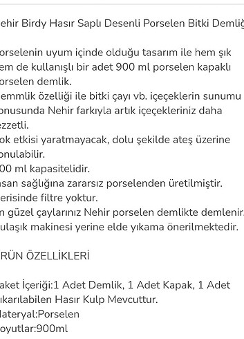  Beden Porselen Demlik ( hasır saplı )