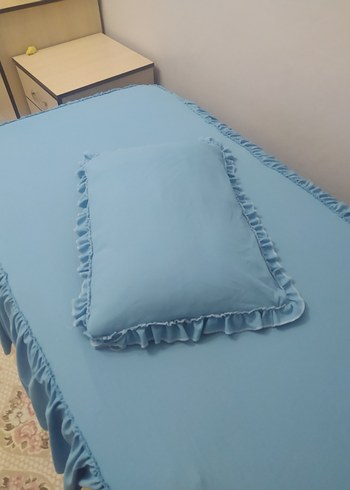 Pastel Mavi Fırfırlı Yatak Örtüsü - Görsel 3