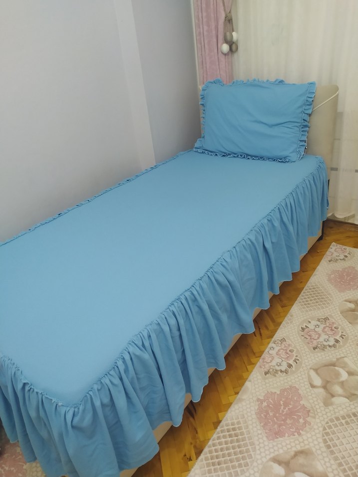 Pastel Mavi Fırfırlı Yatak Örtüsü - Görsel 2