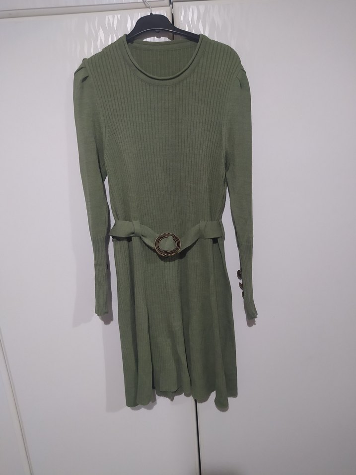 Kemerli Uzun Kollu Triko Elbise - Görsel 2