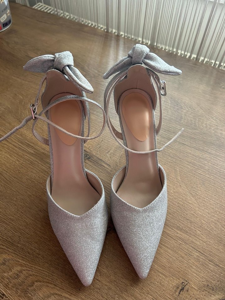 Gri Fiyonklu Stiletto Abiye Ayakkabı - Görsel 3