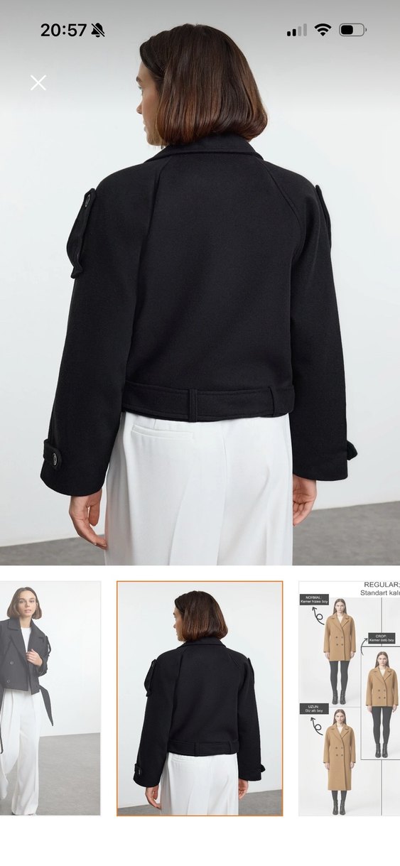 Kadın Siyah Midi Boy Düğmeli Kaban - Görsel 2