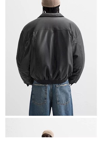 ZARA Siyah Deri Yüksek Yakalı Erkek Ceket - Görsel 3