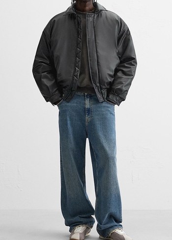 ZARA Siyah Deri Yüksek Yakalı Erkek Ceket - Görsel 2