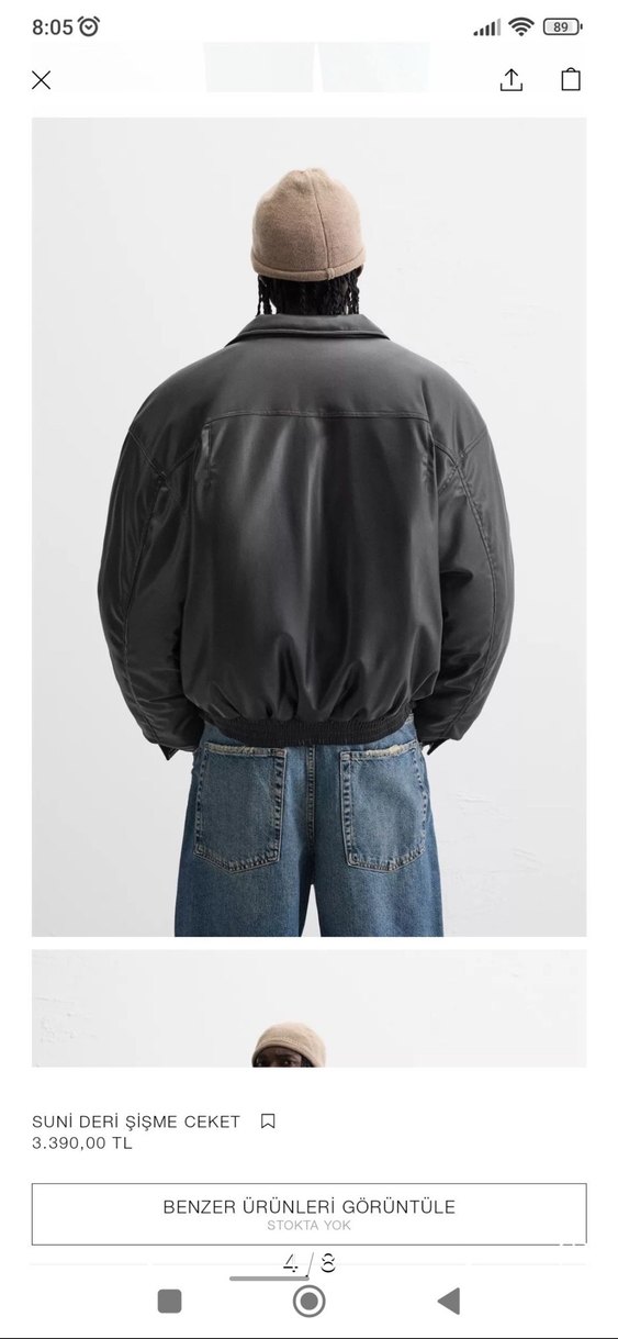 ZARA Siyah Deri Yüksek Yakalı Erkek Ceket - Görsel 3