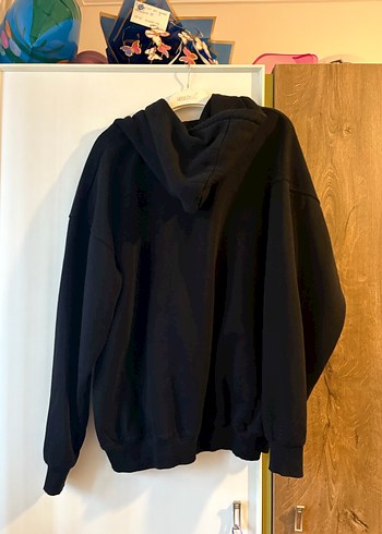 Siyah Kapüşonlu Fermuarlı Rahat Sweatshirt - Görsel 2