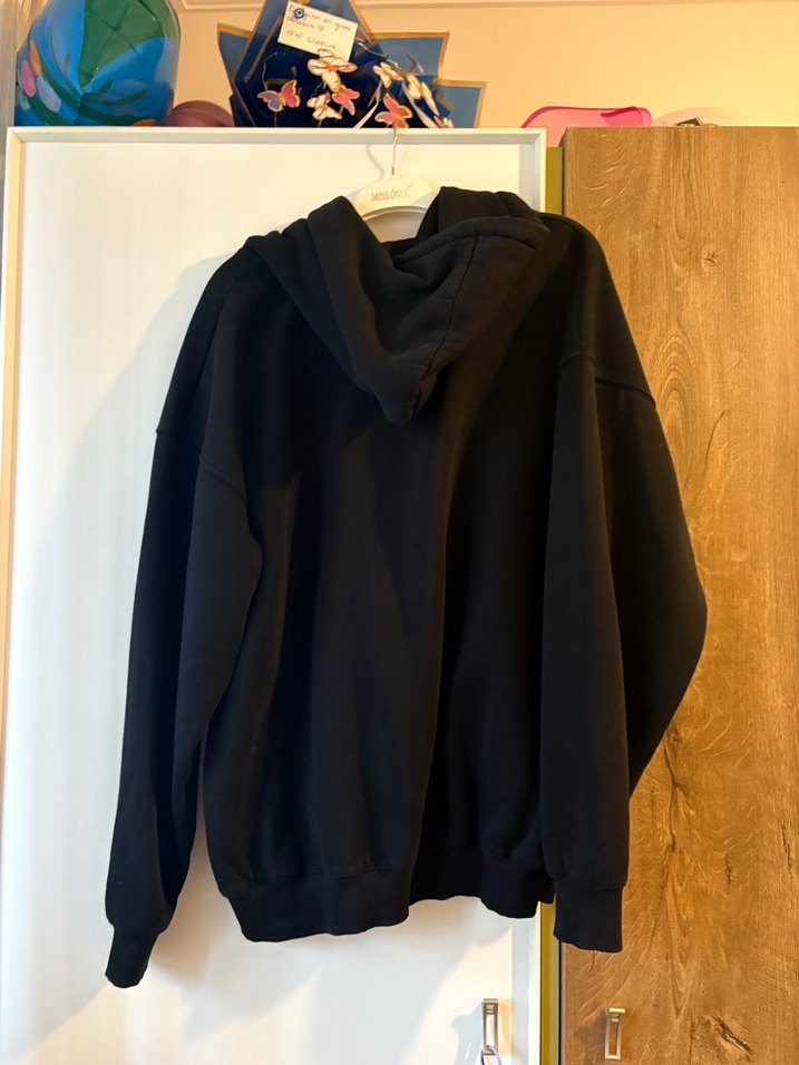 Siyah Kapüşonlu Fermuarlı Rahat Sweatshirt - Görsel 2