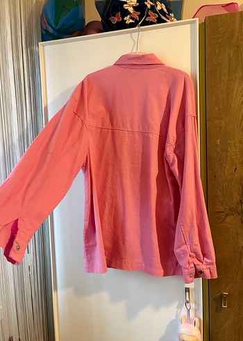 Düğmeli Pembe Keten Kadın Gömlek - Görsel 2