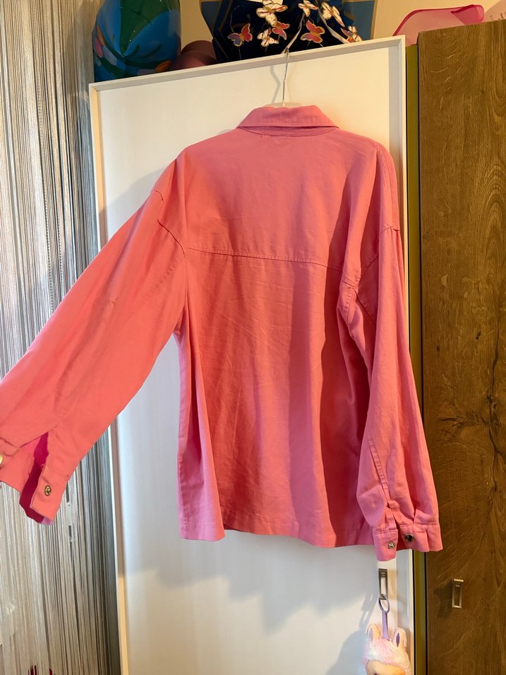 Düğmeli Pembe Keten Kadın Gömlek - Görsel 2