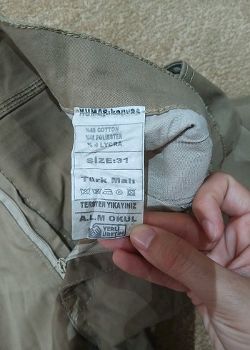 31 Beden ten rengi Renk Düğmeli Bej Kadın Keten Pantolon