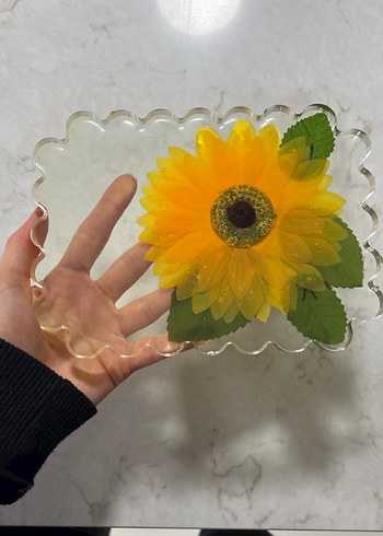 Ayçiçeği Desenli Şeffaf sunumluk tepsi - Görsel 3