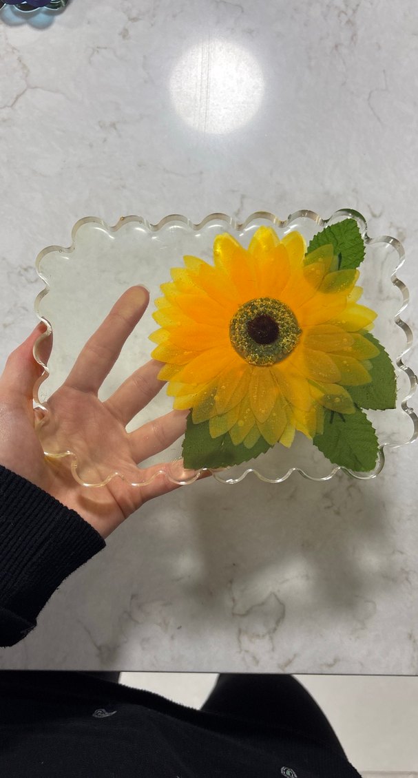 Ayçiçeği Desenli Şeffaf sunumluk tepsi - Görsel 3