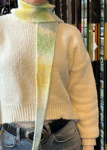 Beyaz Örgü Kadın Şal Pastel Detaylı - Görsel 3