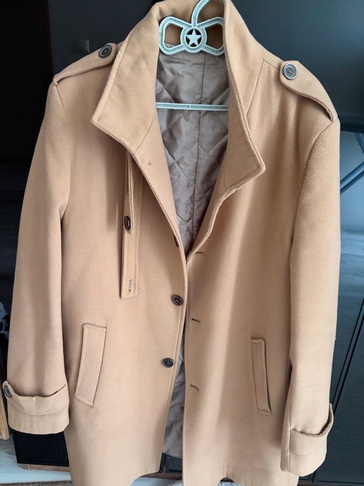 Bej Erkek Süet Düğmeli Midi Kaban - Görsel 2