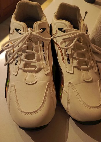 Beyaz Bağcıklı Spor Stiletto Topuklu Sneakers - Görsel 10