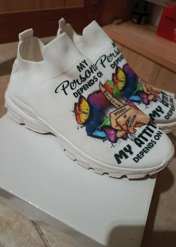 Renkli Baskılı Kadın Spor Ayakkabı - Görsel 6