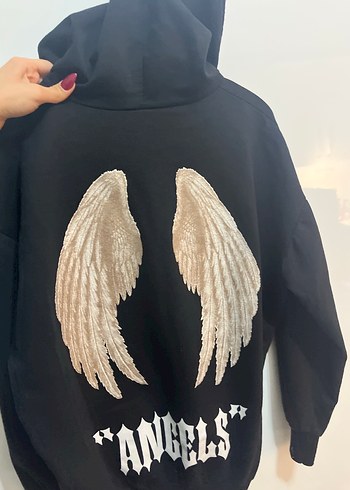Siyah Kapüşonlu Baskılı Oversize Sweatshirt - Görsel 2